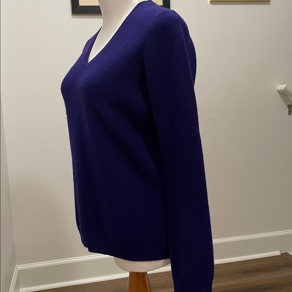Royal Purple -Blue Cashmere V-neck Sweater sz Medium, FREE scarf w/purchase. - Picture 6 of 11